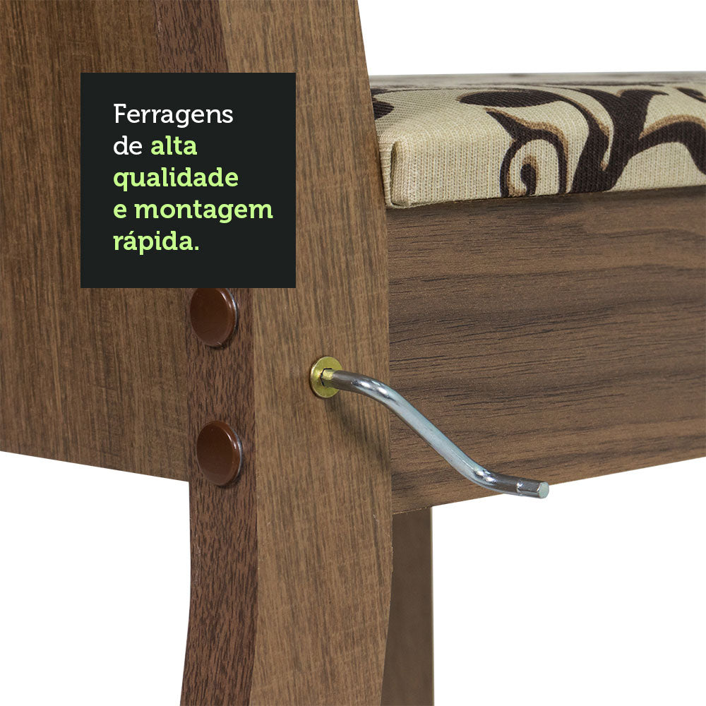 Conjunto Sala de Jantar Mesa Tampo de Vidro 4 Cadeiras Rustic/Bege Marrom Espanha Madesa