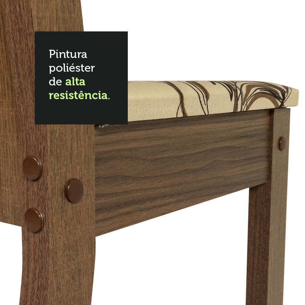 Conjunto Sala de Jantar Mesa Tampo de Vidro 4 Cadeiras Rustic/Crema/Lírio Bege Perla Madesa
