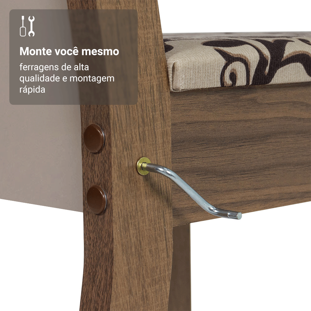 Conjunto Sala de Jantar Mesa Tampo de Vidro 4 Cadeiras Rustic/Crema/Bege Marrom Tifani Madesa