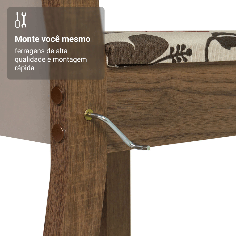 Conjunto Sala de Jantar Mesa Tampo de Vidro 4 Cadeiras Rustic/Crema/Hibiscos Tifani Madesa