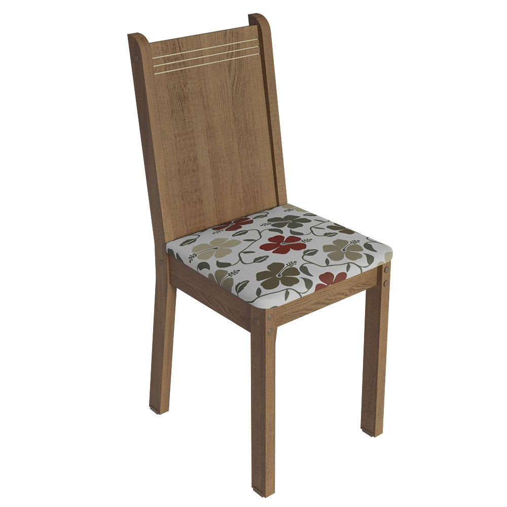 Conjunto Sala de Jantar Mesa Tampo de Madeira 4 Cadeiras Rustic/Hibiscos Marilyn Madesa