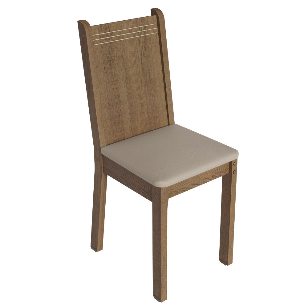 Conjunto Sala de Jantar Mesa Tampo de Vidro 4 Cadeiras Rustic/Sintético Bege Kiara Madesa