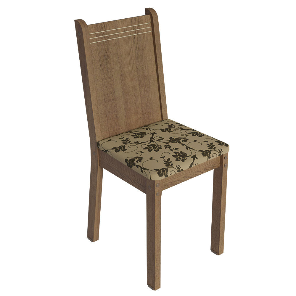 Conjunto Sala de Jantar Mesa Tampo de Vidro 4 Cadeiras Rustic/Bege Marrom Kiara Madesa
