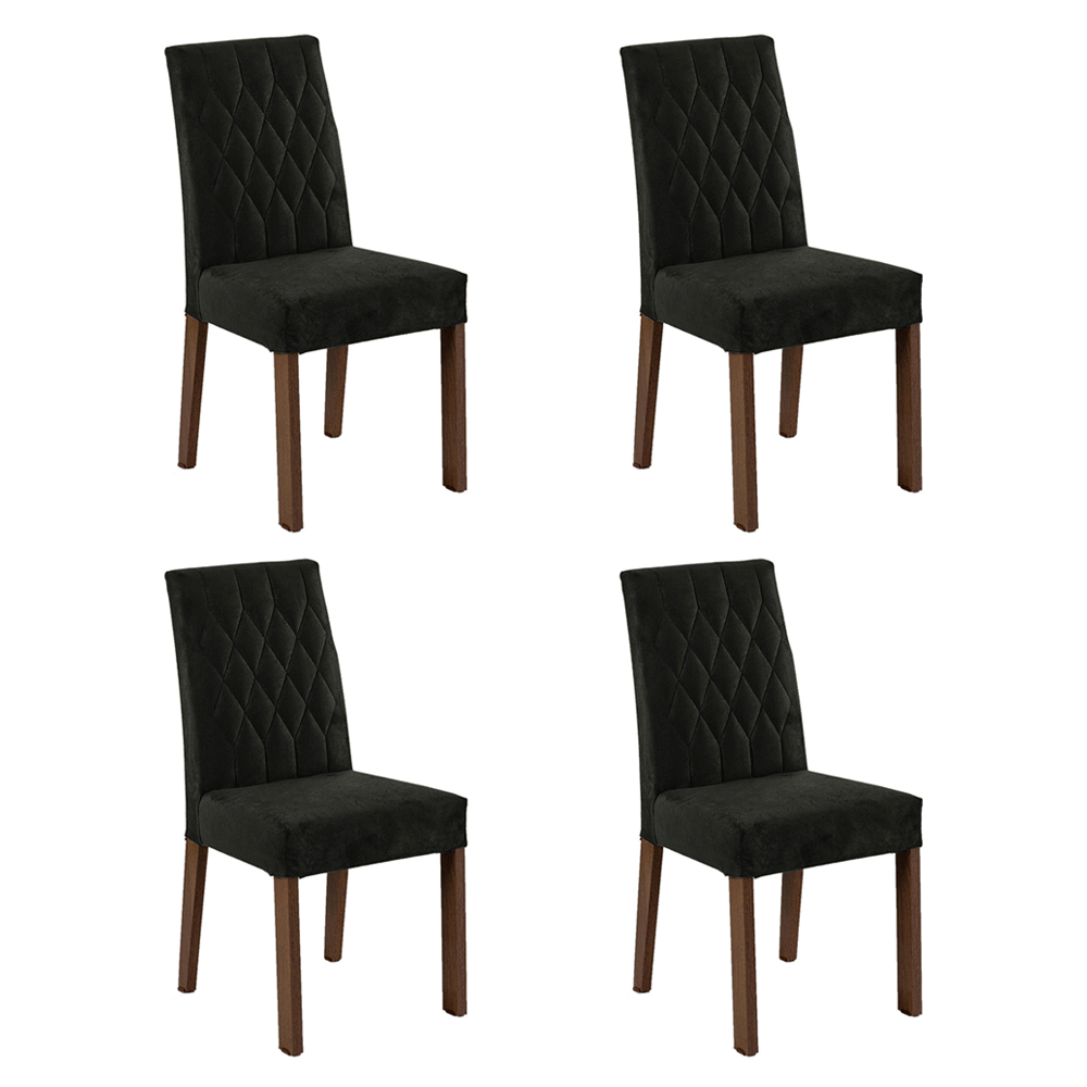 Conjunto Sala de Jantar Mesa Tampo de Vidro 4 Cadeiras Rustic/Oxford Reale Madesa