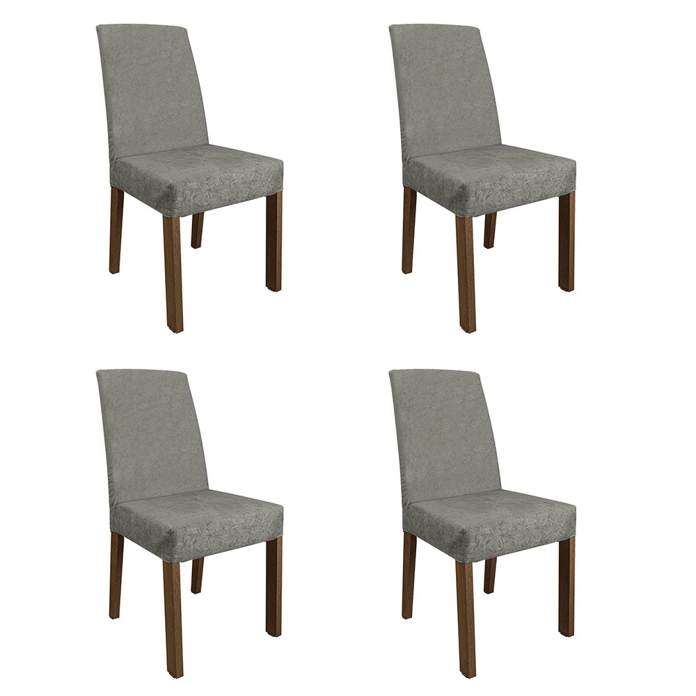 Conjunto Sala de Jantar Mesa Tampo de Vidro 4 Cadeiras Rustic/Silver Zion Madesa