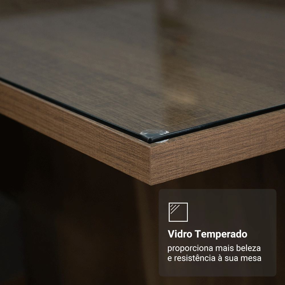 Conjunto Sala de Jantar Tampo de Vidro 4 Cadeiras Rustic/Silver Pitanga Madesa
