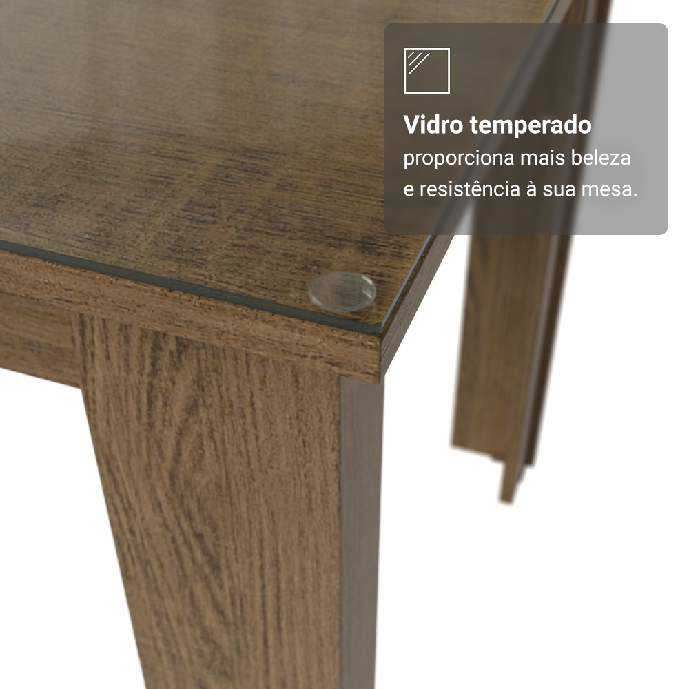 Conjunto Sala de Jantar Tampo de Vidro 4 Cadeiras Rustic/Silver Pétala Madesa