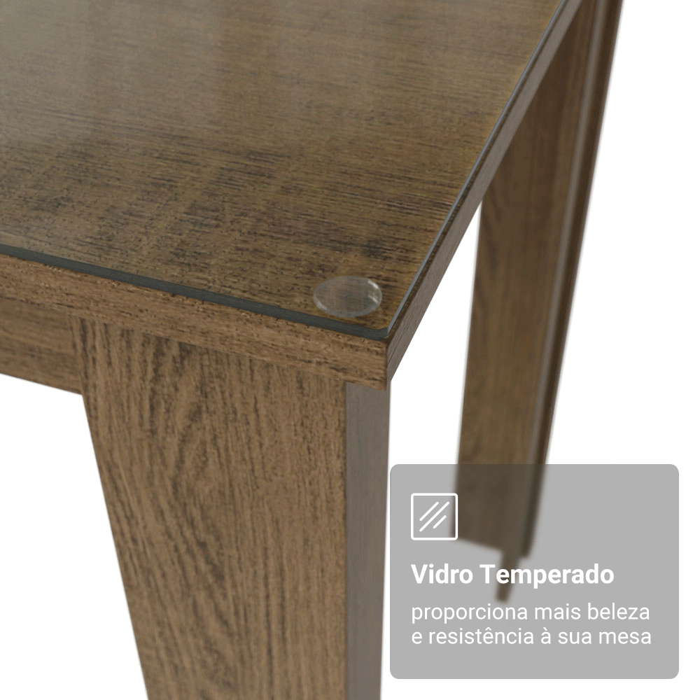 Conjunto Sala de Jantar Toscana Mesa Tampo de Vidro 4 Cadeiras Rustic/Preto Madesa