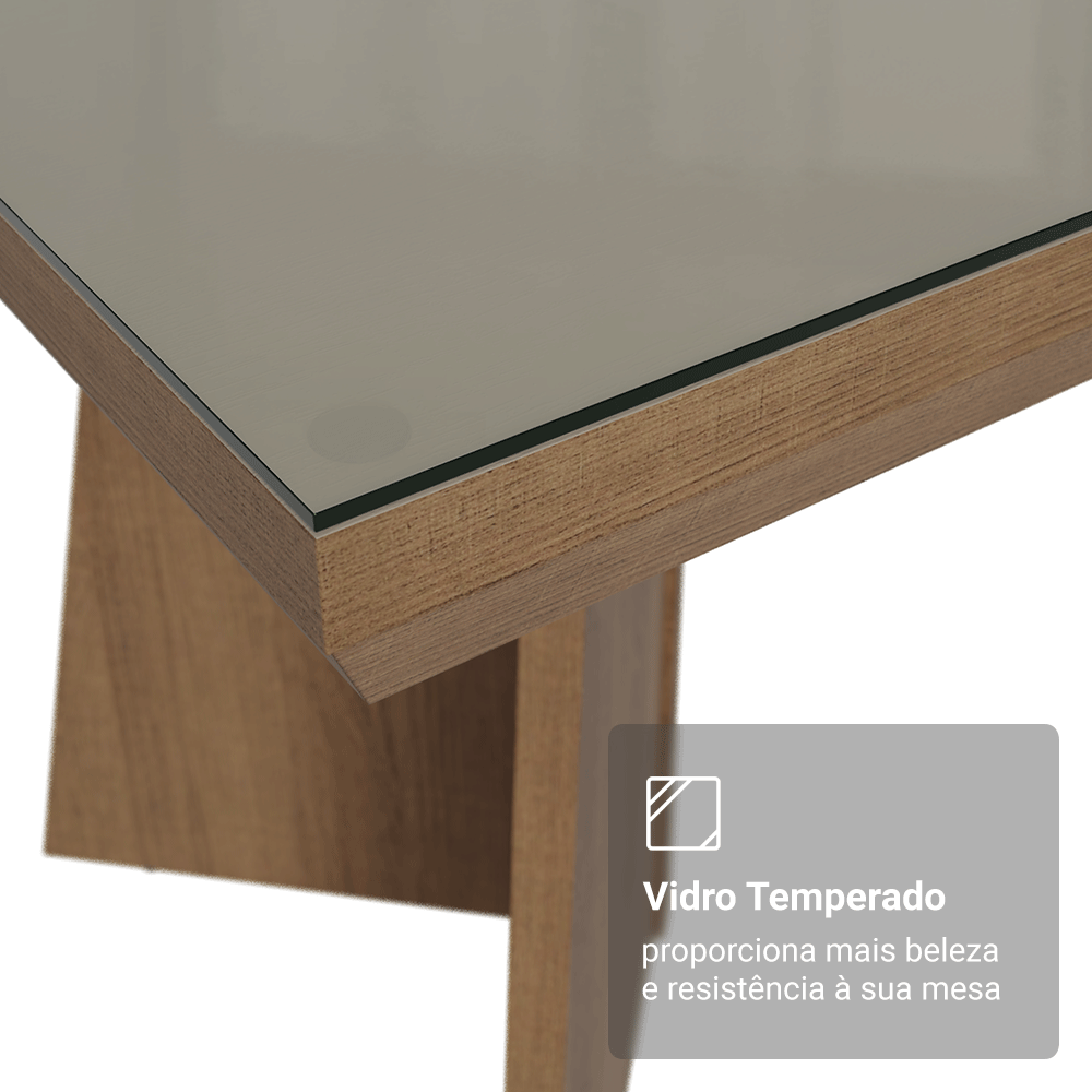 Conjunto Sala de Jantar Tampo com Vidro 4 Cadeiras Rustic/Crema/Imperial Todi Madesa