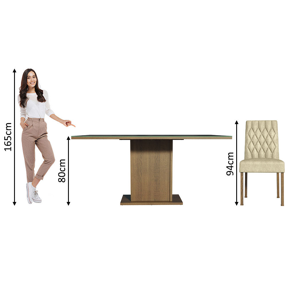 Conjunto Sala de Jantar Mesa Tampo de Vidro 6 Cadeiras Rustic/Preto/Imperial Geórgia Madesa