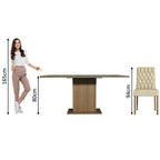 Conjunto Sala de Jantar Mesa Tampo de Vidro 6 Cadeiras Rustic/Preto/Imperial Geórgia Madesa