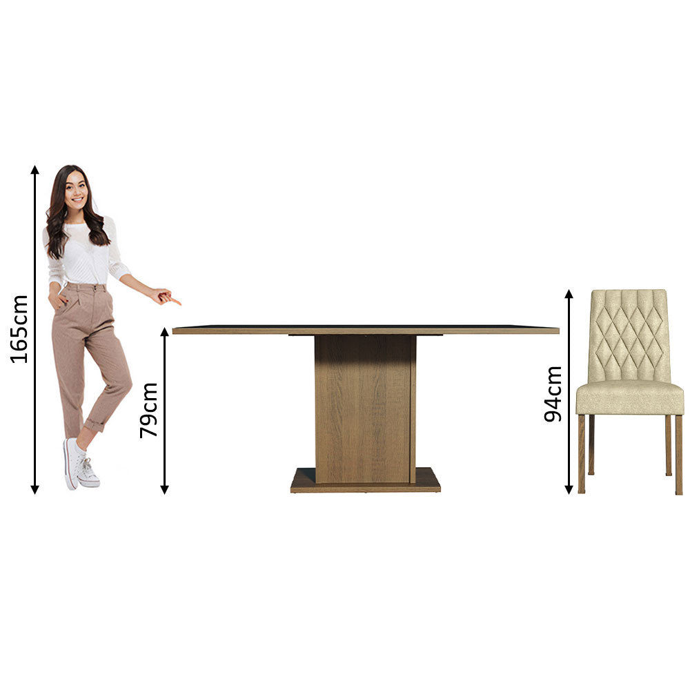 Conjunto Sala de Jantar Mesa Tampo de Madeira 6 Cadeiras Rustic/Preto/Imperial Hanna Madesa