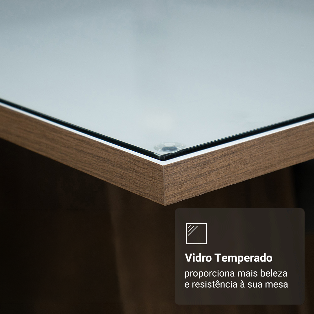 Conjunto Sala de Jantar Tampo de Vidro 6 Cadeiras Rustic/Branco/Imperial Tulipa Madesa