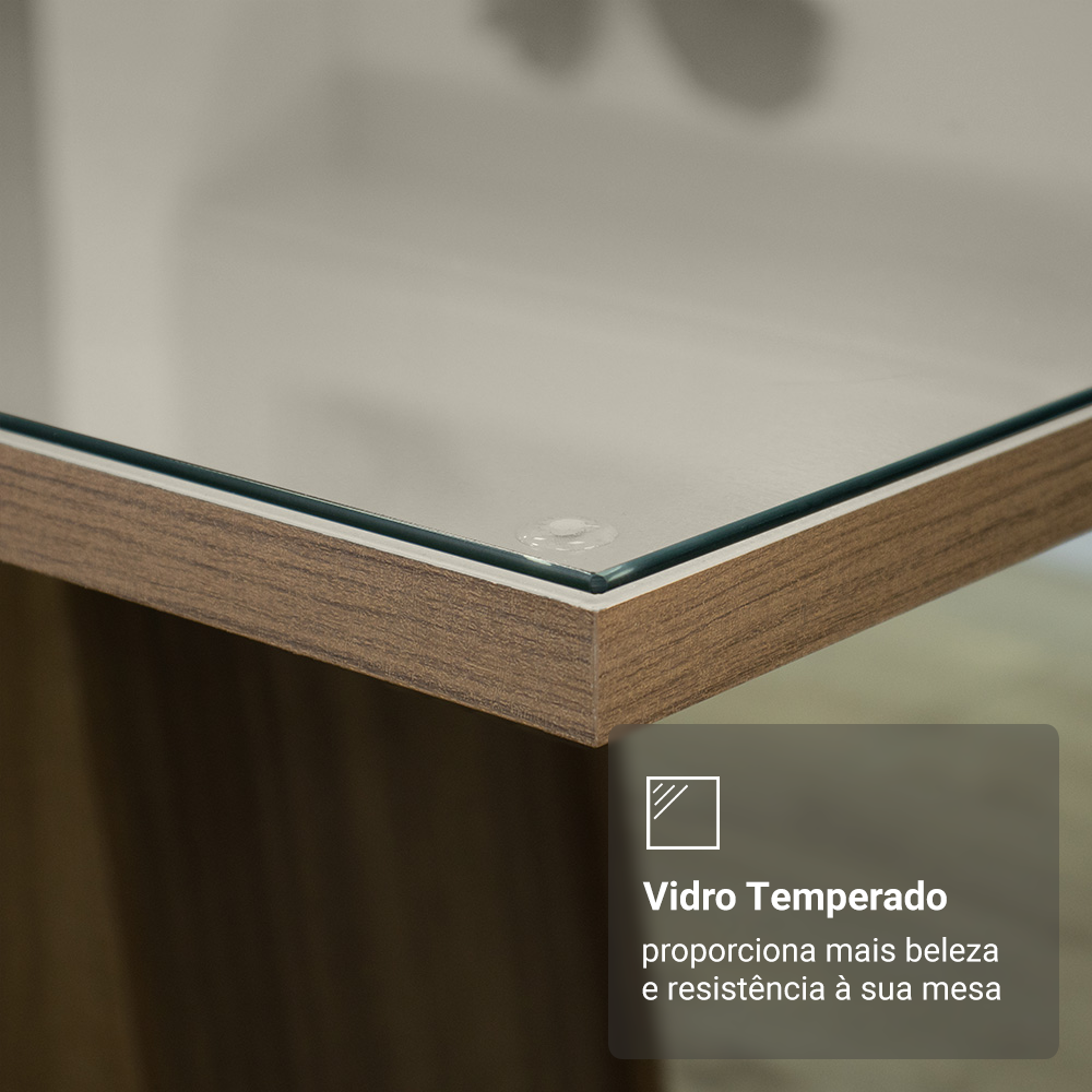 Conjunto Sala de Jantar Tampo de Vidro 6 Cadeiras Rustic/Crema/Imperial Azaleia Madesa