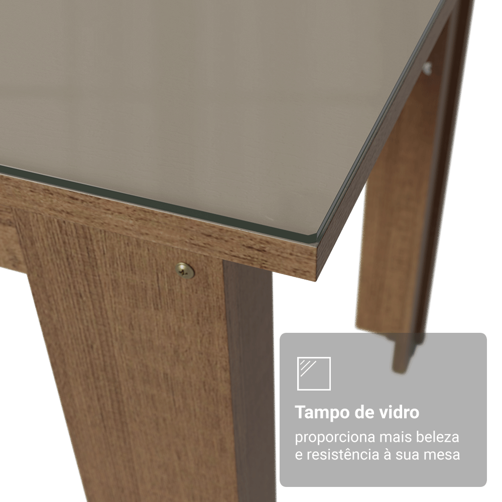 Conjunto Sala de Jantar Cereja Mesa Tampo de Vidro 6 Cadeiras Rustic/Crema/Bege Marrom Madesa