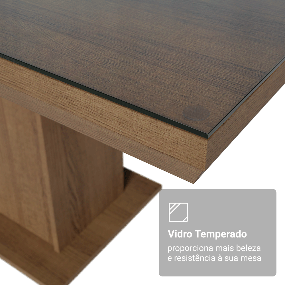 Conjunto Sala de Jantar Tampo com Vidro 6 Cadeiras Rustic/Silver Alba Madesa