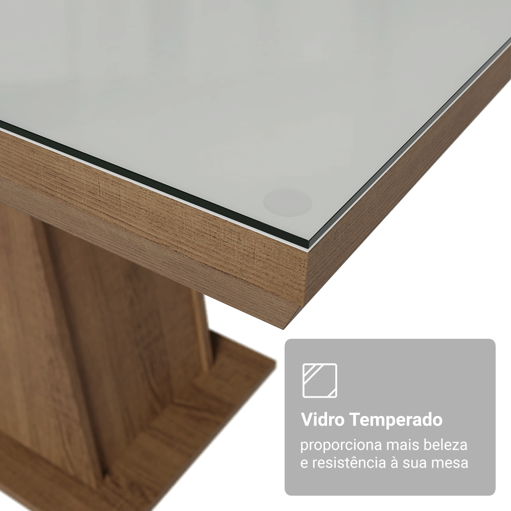 Conjunto Sala de Jantar Tampo com Vidro 6 Cadeiras Rustic/Branco/Imperial Colmar Madesa