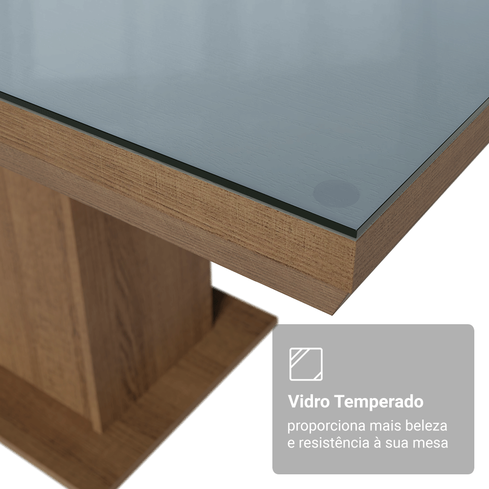 Conjunto Sala de Jantar Tampo com Vidro 6 Cadeiras Rustic/Cinza/Silver Dinan Madesa