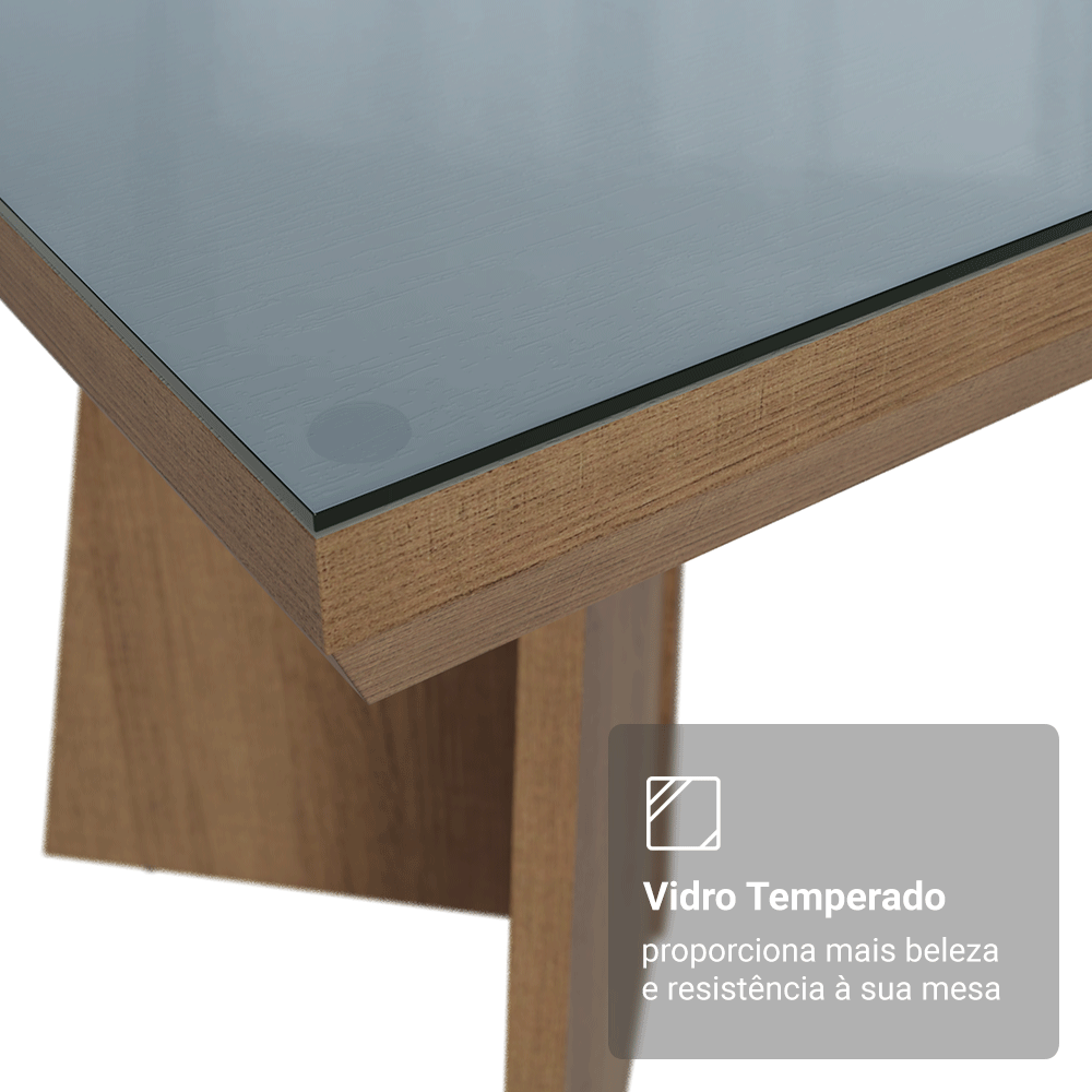 Conjunto Sala de Jantar Tampo com Vidro 6 Cadeiras Rustic/Cinza/Silver Pienza Madesa