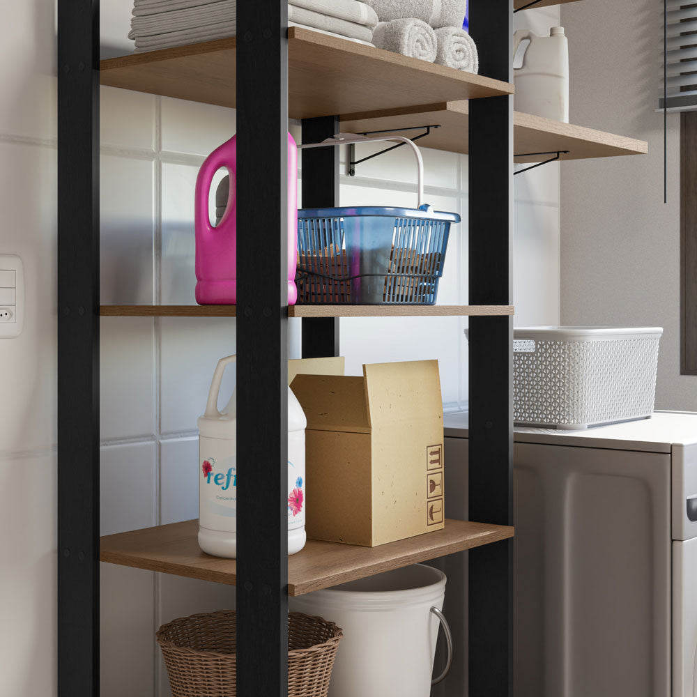 Estante Multiuso + Prateleiras para Lavanderia 139cm Rustic/Preto Madesa