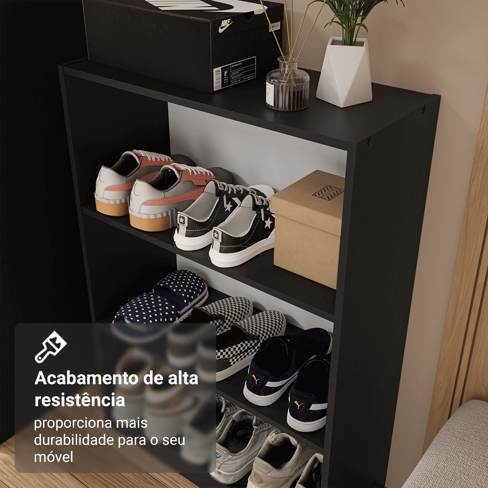 Estante Sapateira 3 Prateleiras Sem Portas Preto Madesa