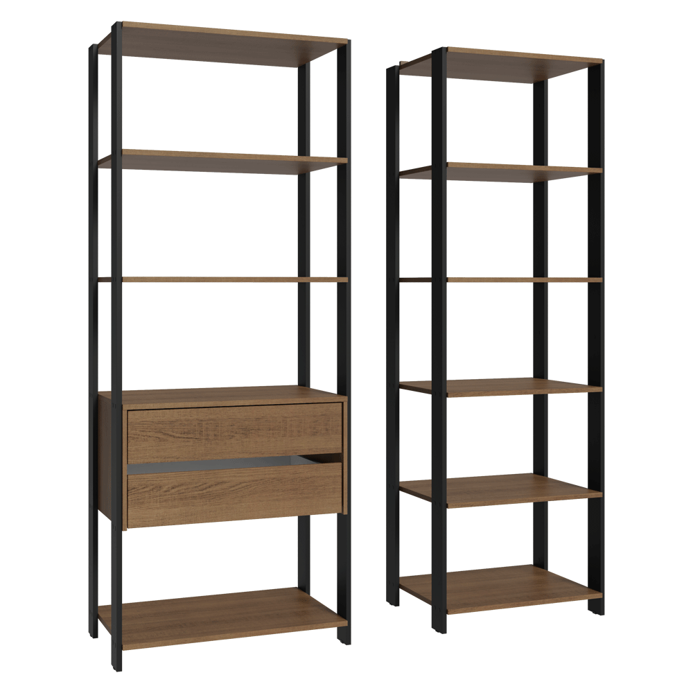 Armário Estante Multiuso Organizador 2 Gavetas 9 Prateleiras 129cm Rustic/Preto Madesa
