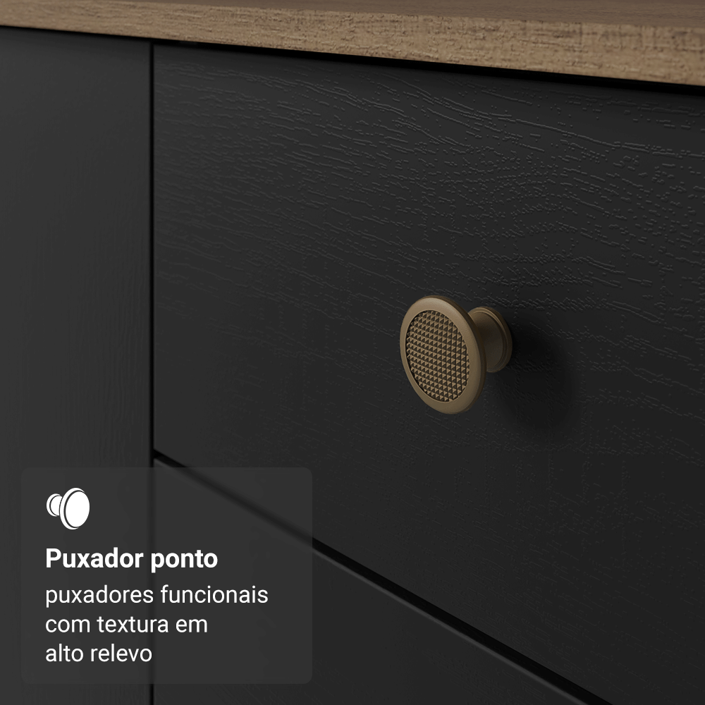 Kit Cozinha Balcão Gabinete 3 Portas 2 Gavetas e Armário Cozinha Despensa 5 Prateleiras Preto/Rustic