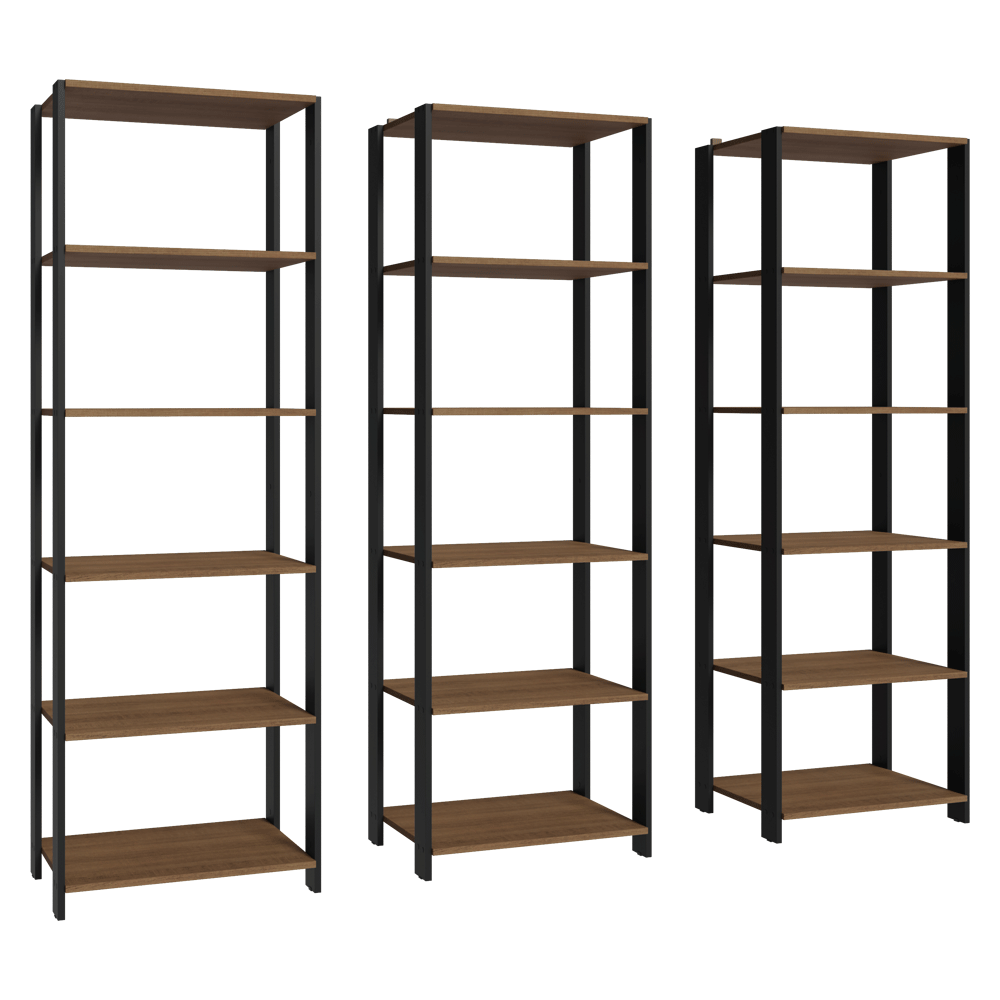 Armário Estante Multiuso Organizador Despensa 15 Prateleiras 177cm Rustic/Preto Madesa