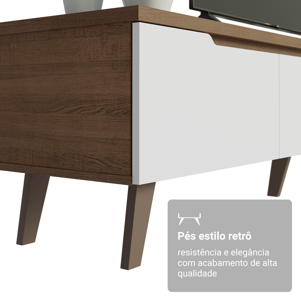 Rack para TV até 80 Polegadas 180 cm 2 Portas 1 Gaveta Rustic/Branco Nilo Madesa