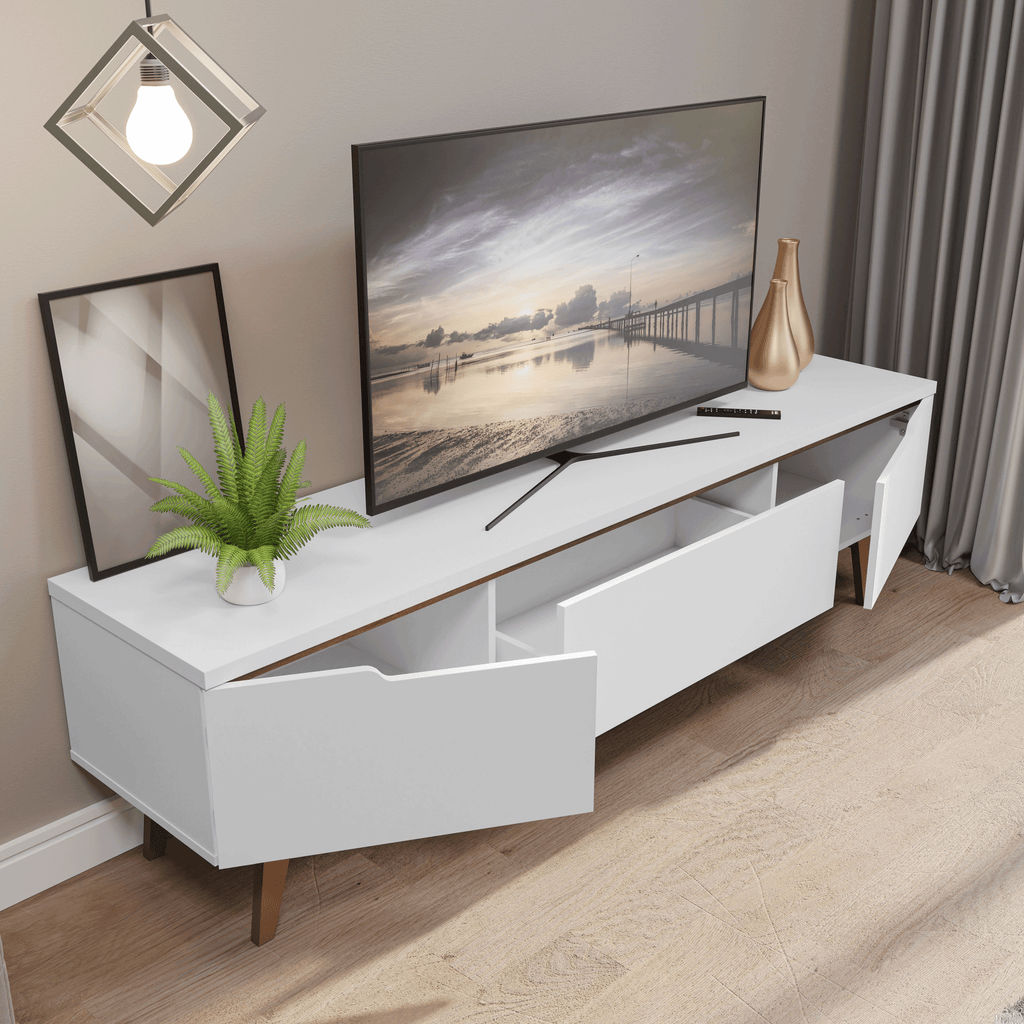 Rack para TV até 80 Polegadas 180cm 2 Portas 1 Gaveta Branco/Rustic Toronto Madesa