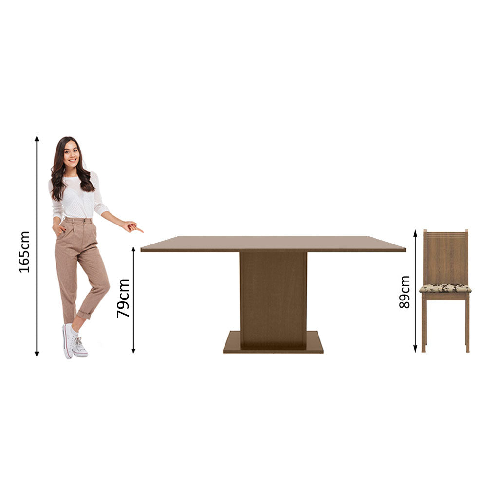Conjunto Sala de Jantar Madesa Megan Mesa Tampo de Madeira com 6 Cadeiras Rustic/Bege Marrom
