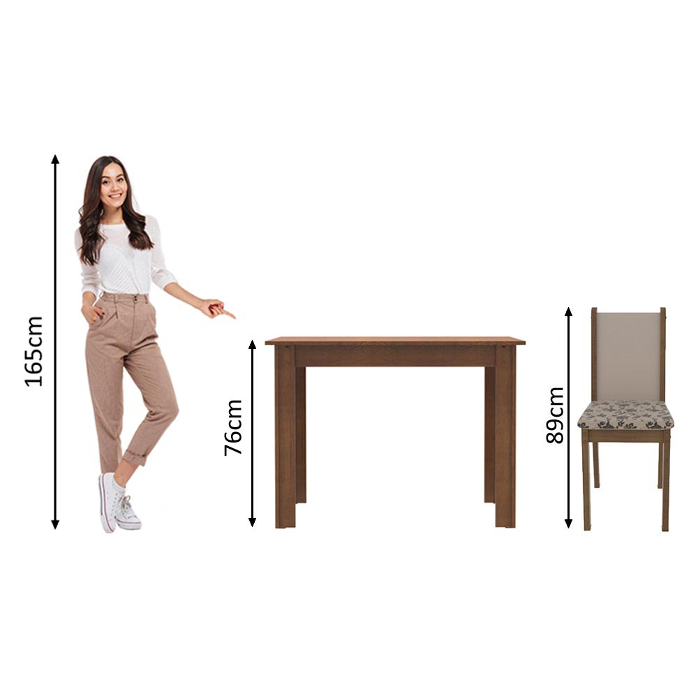 Conjunto Sala de Jantar Madesa Cíntia Mesa Tampo de Madeira com 4 Cadeiras Rustic/Crema/Bege Marrom