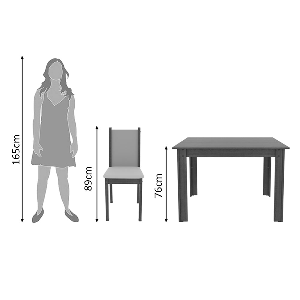 Conjunto Sala de Jantar Madesa Cíntia Mesa Tampo de Madeira com 4 Cadeiras Rustic/Crema/Hibiscos