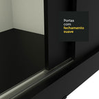 Guarda-Roupa Casal Madesa Kansas 3 Portas de Correr com Espelho 3 Gavetas Preto
