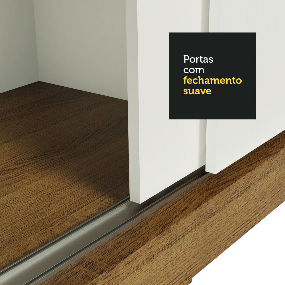 Guarda-Roupa Casal Madesa Austin 4 Portas de Correr 3 Gavetas Rustic/Branco