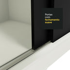 Guarda-Roupa Casal Madesa Austin 4 Portas de Correr de Espelho 3 Gavetas Branco/Preto