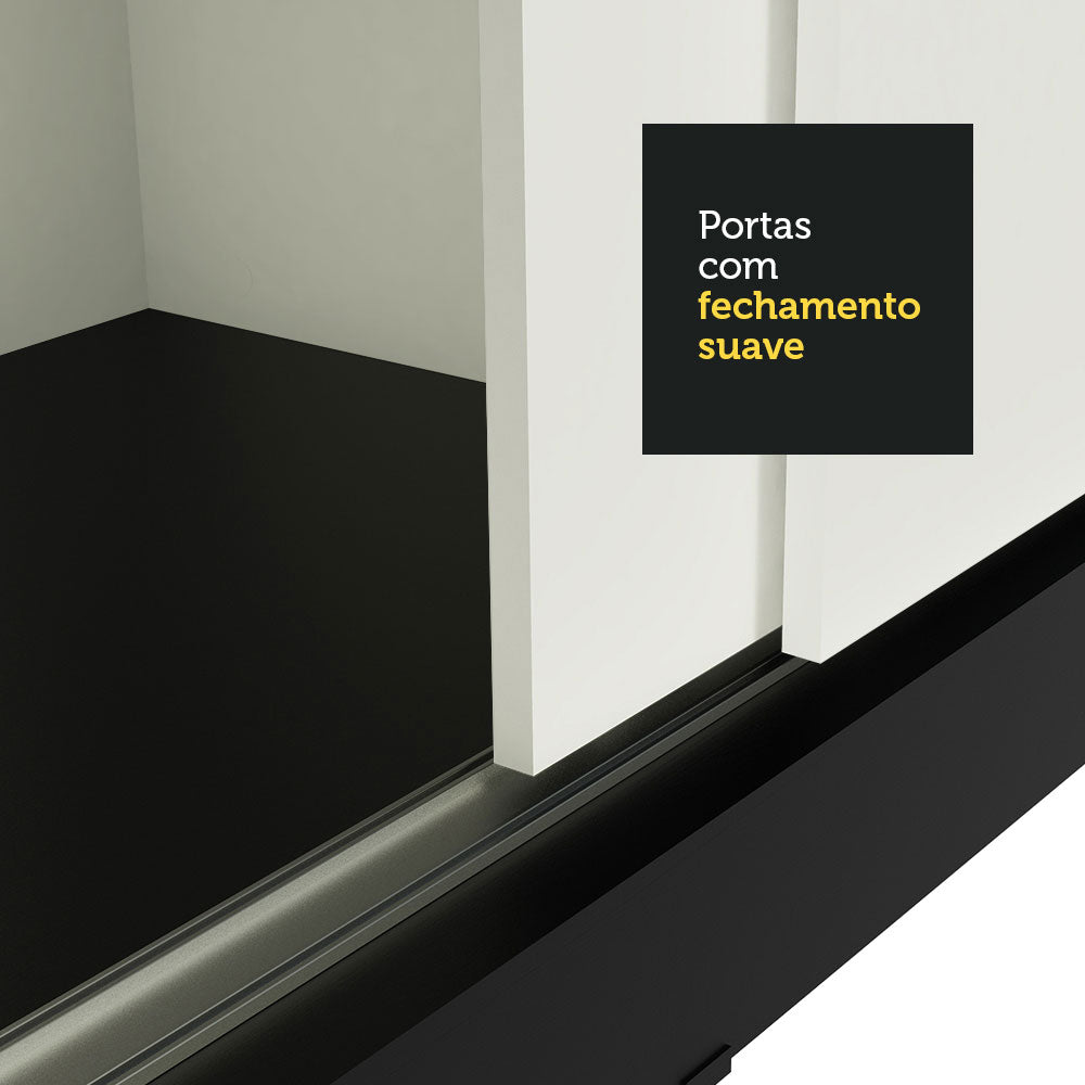 Guarda-Roupa Casal Madesa Austin 4 Portas de Correr com Espelhos 3 Gavetas Preto/Branco