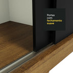 Guarda-Roupa Casal Madesa Austin 4 Portas de Correr de Espelho 3 Gavetas Rustic/Preto
