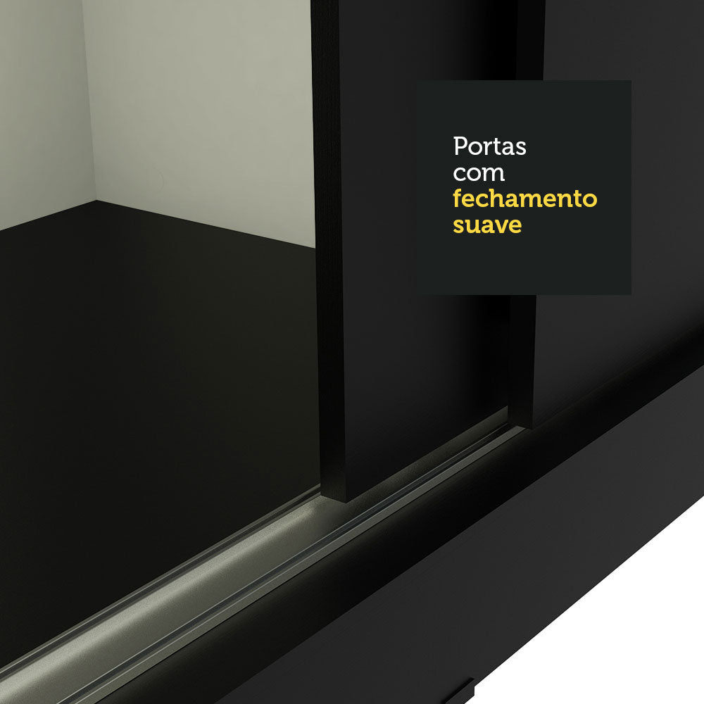 Guarda-Roupa Casal Madesa Austin 4 Portas de Correr 3 Gavetas Preto