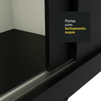 Guarda-Roupa Casal Madesa Austin 4 Portas de Correr com Espelhos 3 Gavetas Preto