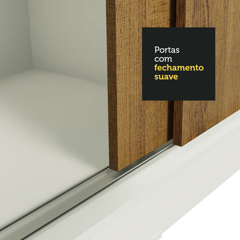 Guarda-Roupa Casal Madesa Austin 4 Portas de Correr de Espelho 3 Gavetas Branco/Rustic