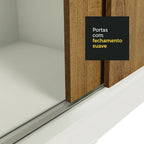 Guarda-Roupa Casal Madesa Austin 4 Portas de Correr de Espelho 3 Gavetas Branco/Rustic