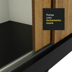 Guarda-Roupa Casal Madesa Austin 4 Portas de Correr com Espelhos 3 Gavetas Preto/Rustic