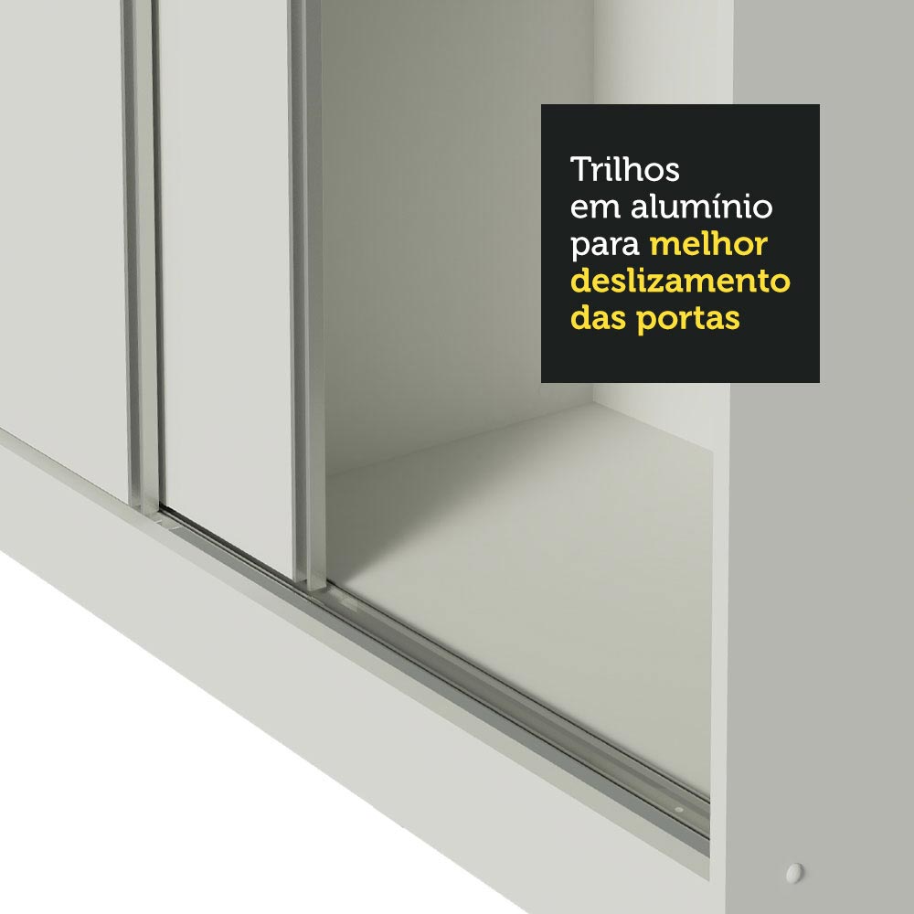 Guarda-Roupa Casal 100% MDF Madesa Royale 3 Portas de Correr com Espelhos com Pés Branco