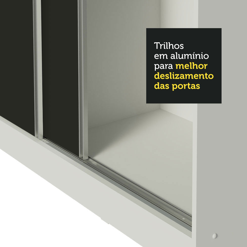 Guarda-Roupa Casal 100% MDF Madesa Royale 3 Portas de Correr com Espelho Branco/Preto