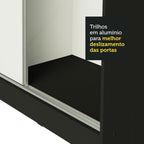 Guarda-Roupa Casal 100% MDF Madesa Royale 3 Portas de Correr Preto/Branco