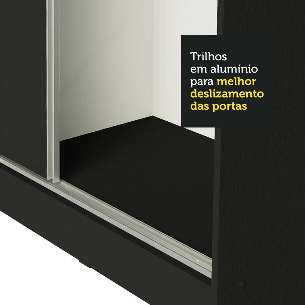 Guarda-Roupa Casal 100% MDF Madesa Royale 3 Portas de Correr Preto/Preto/Branco