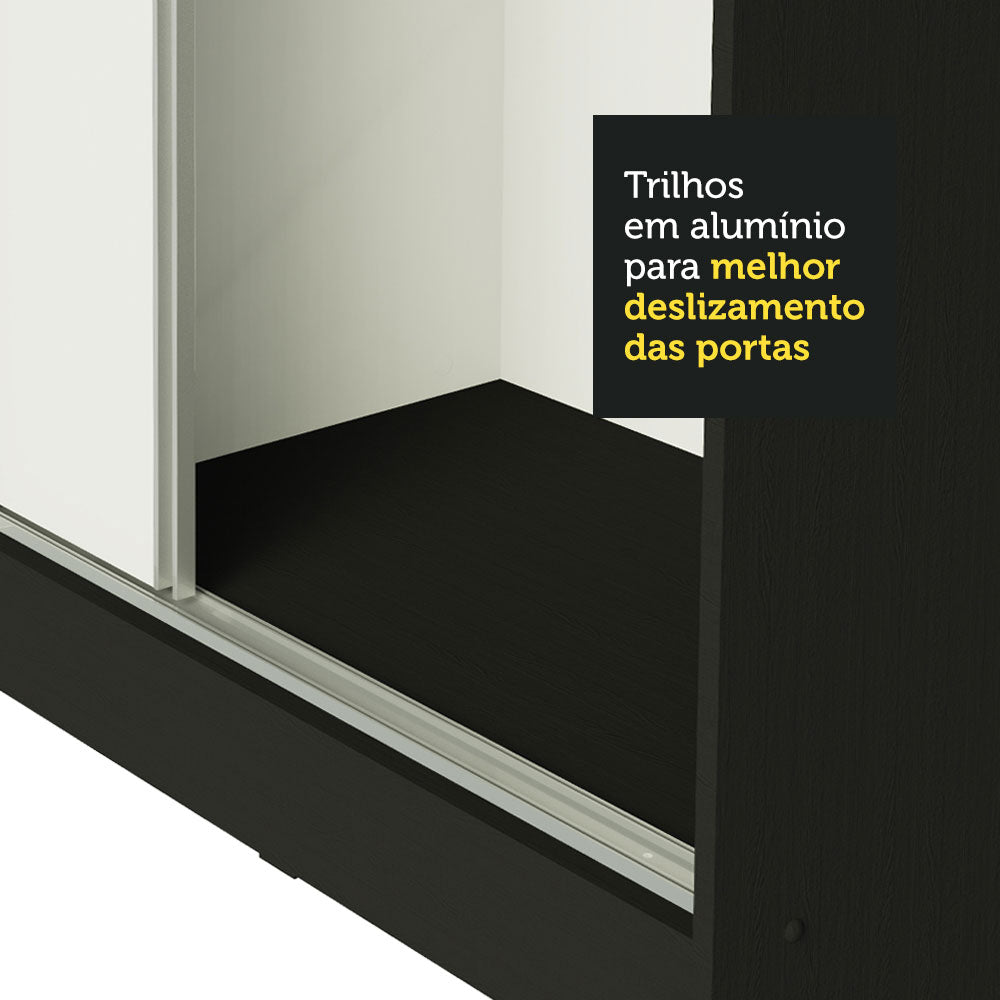 Guarda-Roupa Casal 100% MDF Madesa Royale 3 Portas de Correr com Espelhos Preto/Branco