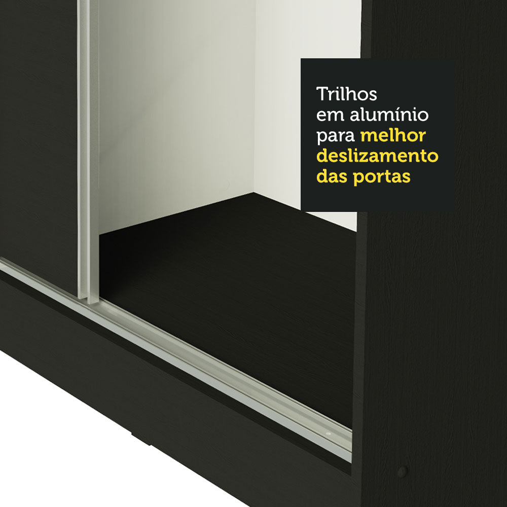 Guarda-Roupa Casal 100% MDF Madesa Royale 3 Portas de Correr com Espelhos Preto