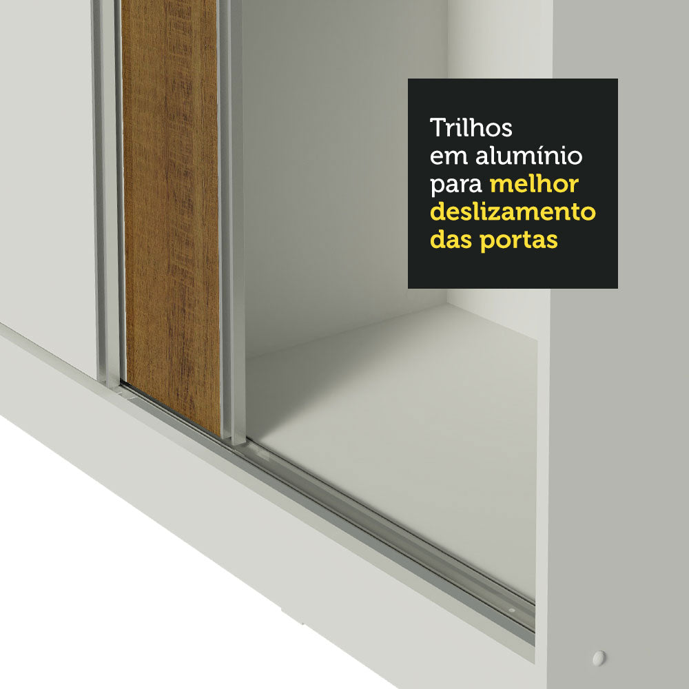 Guarda-Roupa Casal 100% MDF Madesa Royale 3 Portas de Correr com Pés Branco/Rustic/Branco